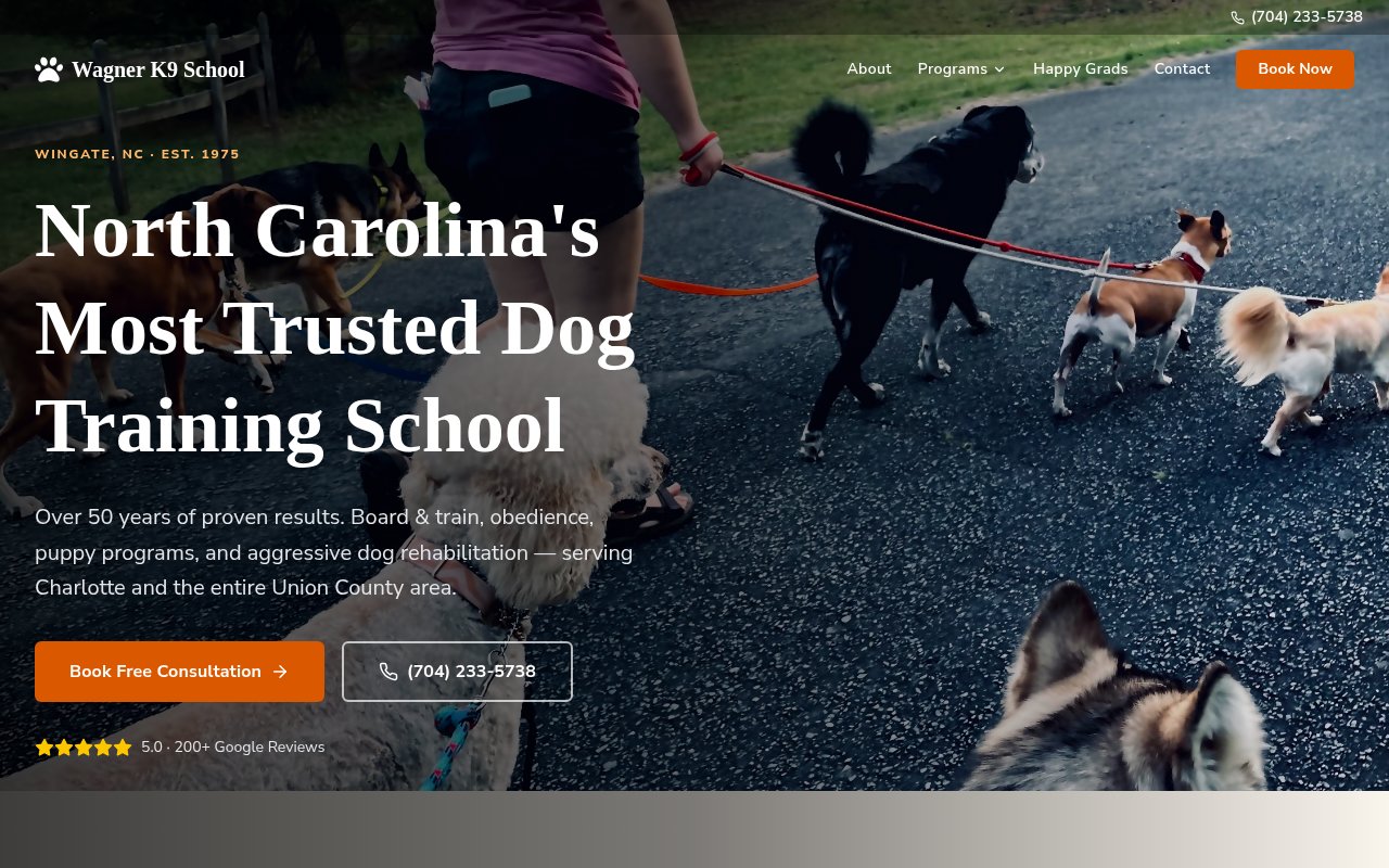 Wagner K9 School website screenshot